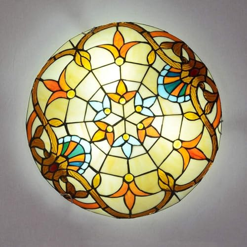 VECNUM Plafoniera Tiffany Soffitto Vintage,Classico Barocco Lampada da Soffitto per Soggiorno Camera da Letto Corridoio Cucina Bagno Soffitto Lamp Retro Plafoniere A Incasso Rotondo,40cm