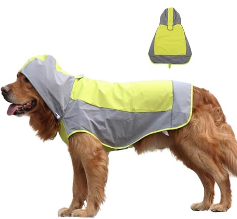 ClawsPurrfect Hund Kapuze Wasserdicht Regenjacken: Leichtgewicht Groß Mittel Refektiv Packbar Poncho Grün 9