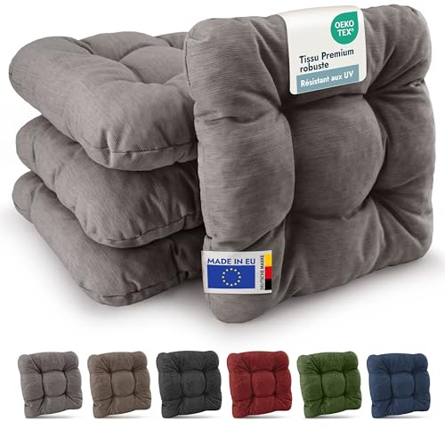 Beautissu 4er Set Premium Stuhlkissen UV-beständig robust für Balkonstühle | 35x35cm Hellgrau 8cm dick Sitzkissen Outdoor Polster Gartenstuhl Sitzpolster Stuhl Kissen Indoor Stuhlauflage HighLux SK