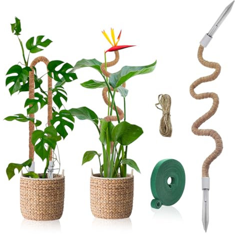 DIYBravo Palo per Piante Rampicanti 120 cm, Bastone di Fibra di Cocco Pieghevoli Supporto Monstera Allungabili, Bastoncino Fatto a Mano per Sfagno Arrampicatore con Accessori
