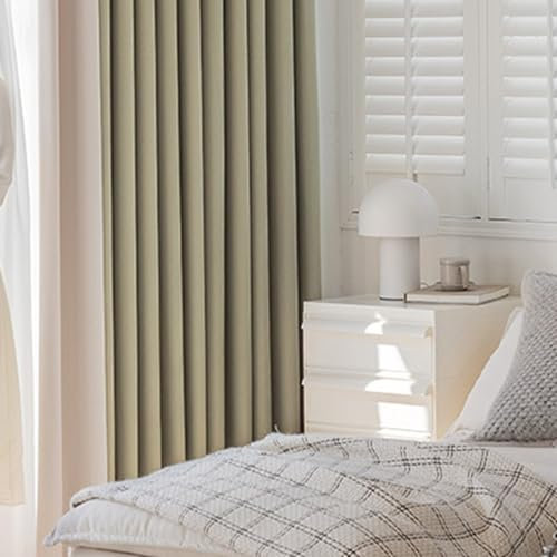 Whoiy Vorhänge Hellgrün und Creme Blickdichter Einfarbiges Patchwork Chenille mit Ösen 229 cm Hoch, Jacquard Schlafzimmer Vorhang Fenster Gardiene Moderne für Wohnzimmer 2 Stück, 229x137 cm