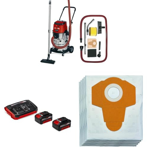 Einhell Akku-Nass-Trockensauger TE-VC 36/30 Li S Power X-Change (ECO/BOOST-Mode, Edelstahlbehälter 30 l, Blasanschluss, inkl. 2,5m hochbelastbarem Schlauch, inkl. 2x 4,0Ah Starter Kit, 5x Vliesbeutel)