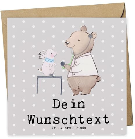 Mr. & Mrs. Panda Personalisierte Deluxe Karte Tierheilpraktiker Herz - Grau Pastell