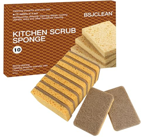 Kitchen Cleaning Dish Sponges,Biodegradable Sponges Washing up，Eco-Friendly Reusable Non-Scratch Washing Up Natural Sponge,10 Pack