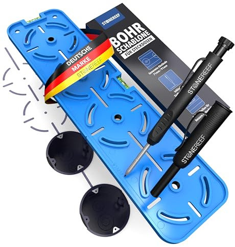 Bohrschablone für Steckdosen [inkl. Tieflochmarker] Perfekt für Trockenbau, Hohlraumdosen und Unterputzdose, Elektriker Wasserwaage, Schablone für Bohrkrone, Steckdosenbohrer 71mm und 91mm