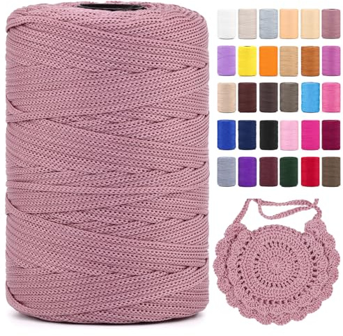 Polyester Makramee Garn 3mm X 225m，Makramee Band，polyester garn 100% Polypropylene Yarn HäKeln FüR Blumenampel Deko KnüPfen Taschen Diy (Lederpulver, 1 Pcs)