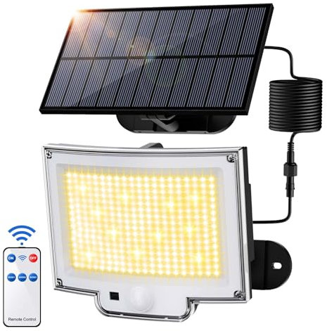 SIGRILL 318 LED Lampe Solaire Extérieur Détecteur de Mouvement, 3000LM Lumiere Solaire Exterieur, 3 Modes Projecteur Solaire Exterieur, IP65 LED Spot Solaire (1 Pièce - 318LED Lumière Chaude)