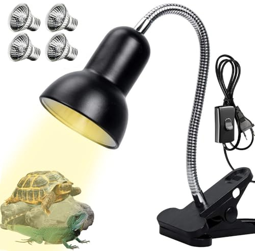 WDKXCN Lampara Tortugas de Agua, Lámpara de Reptiles y Anfibios con 4 Bombillas de Luz UVA, UVB, Lámpara de Calor con Clip, E27, para Tortugas, Terrario, Reptiles, Terrario