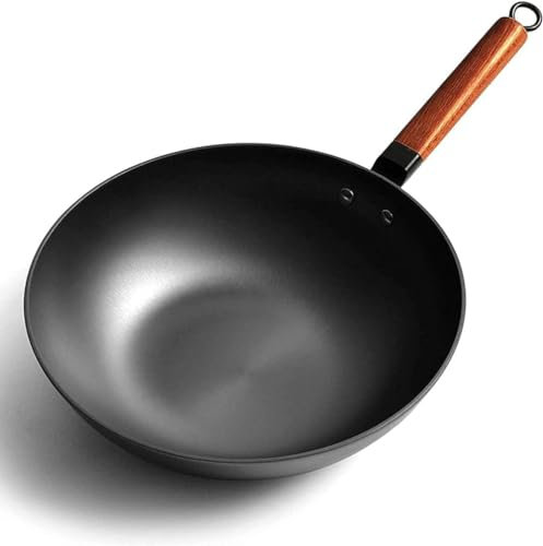 LXYDPZ Wok in Ferro Tradizionale Wok in Ferro Fatto a Mano Padella Antiaderente Antiaderente Pentole per fornelli a induzione e a Gas da 32 cm Wok e padelle per Saltare in Padella