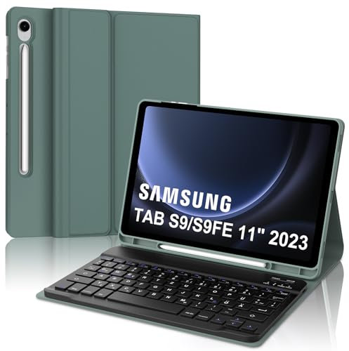 IVEOPPE Tastatur für Samsung Galaxy Tab S9FE/S10FE 10.9, Hülle Tastatur Galaxy Tab S9/S10FE 2025, Magnetisch Abnehmbarer mit QWERTZ Keyboard für Samsung S10FE/S9FE/S9 10.9 Zoll 2025, Dunkelgrünes