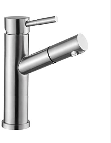 DPNABQOOQ Badarmatur mit ausziehbarer Brause aus gebürstetem Edelstahl, 360 ° drehbarer Einhand-Badarmatur