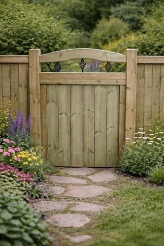 Wooden Garden Dome Gate Pedestrian Gate Wooden Pressure Treated 5ft 150cm, (150 cms High x 120 cms Wide x 5 cms Deep)