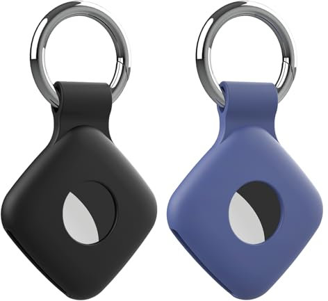 2 Pack Holder Case Compatible with Tile Mate 2022 2024 Tracker, Anti-Scratch Finder Protective Cover for Tile Tracker with Key Ring, Silicone Tile Keychain for Pets, Keys,Bags(Black Blue)