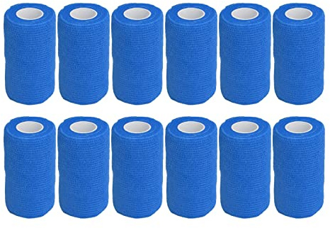 Selbstklebende Bandage, 12 Stück, 10cm/3,93 Zoll elastische Bandage aus Latex, Vliesstoff, Elastisches Sportband, Selbst-Stick Bandage Tape, für Kühe, Hunde, Pferde, 10 cm (Blau)