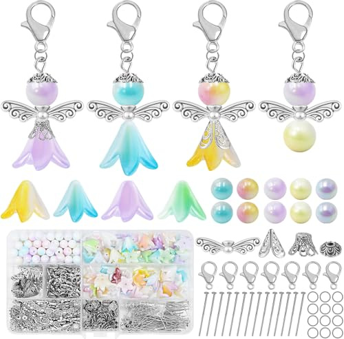 Annickee 55 Sets Schutzengel Anhänger Selber Machen, Engel Bastelset | Schlüsselanhänger Selber Machen, Perlenengel Anhänger Schlüsselanhänger Engel, für DIY Hochzeitsgeschenke Weihnacht Geschenk