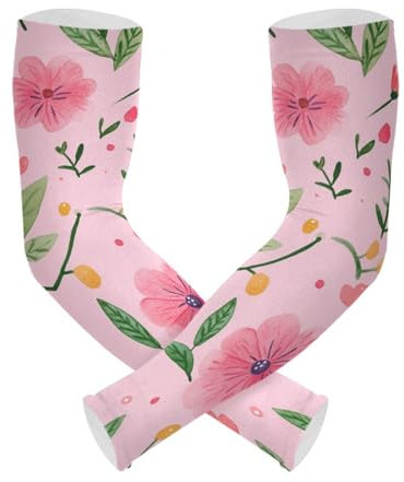 WDdZzyy 1 paio di manicotti di raffreddamento con fiori basilici rosa shocking per bambini, protezione solare UV, per conducente, pallavolo, basket, ciclismo, Fiori Basilico Rosa, Taglia unica