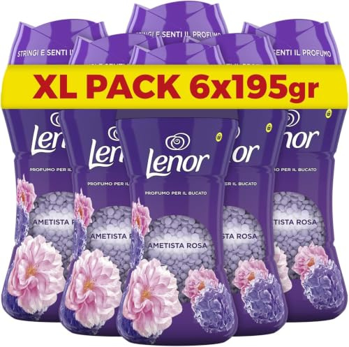 Lenor Profumatore Bucato Perle Profumate Lavatrice, Ametista Rosa, Maxi Formato 6 x 195g, Intensificatore Di Profumo
