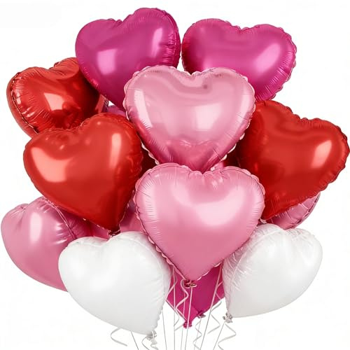 Herz Folienballon 12 Stück,18 Zoll Herz Helium Luftballons Rot Hot Pink,Rot Herzballons Hochzeit, Heliumballon Herzen,Herzluftballons für Geburtstag Valentinstag Verlobung Muttertag