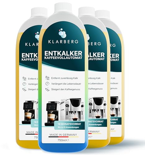 KLARBERG® Descalcificador automático adecuado para DeLonghi, Siemens, Philips, Nespresso, Melitta, Sage, etc. - Descalcificador líquido universal para cafeteras - 4 x 750 ml