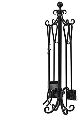 Set di Attrezzi per Camino con braciere Nero, Spazzola per caminetto, attizzatoio, Pinza per Pala e Supporto, Kit per braciere in ghisa Resistente da 86 cm, Alto 5 Pezzi