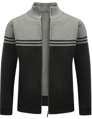 Allthemen Cardigan Herren Strickjacke Strickpullover Reißverschluss Grobstrick Freizeitjacke Winter Outdoor Grau 4XL