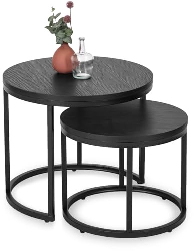 MEBEL ELITE Couchtisch 2er Set Rund – Wohnzimmertisch Schwarz – Sofatisch mit Metallgestell – Tische für Wohnzimmer und Büro 43 cm/53 cm – Pflegeleichter und Schmutzabweisender