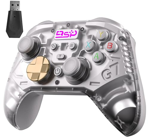 UHM PC Controller Wireless Game Controller PC Wireless Bluetooth Gamepad with Switch Mobile Phone iOS Android Hall Trigger Turbo, Four Programmable Buttons 6 Axis Gyro White