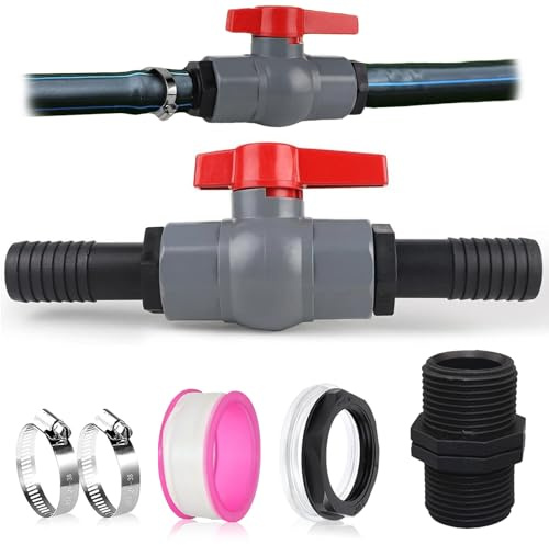 Jiavlyx Kugelhahn Mit Schlauchverbinder, 1 1/4 Zoll(32mm) Pool Absperrhahn, PVC Absperrhahn, Mit 2 Schlauchtüllen 32mm, Poolventil Ventil, Absperrventil Pool, Für Pool Und Teichbau, Aquaristik