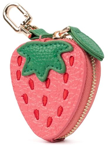 Cute Fruit Coin Purse Bag Charm,Mini Leather Coin Change Purse & Pouch Holder Keychain Charm for Handbag Tote Wallet Airtag Accessories,Kawaii Fruit Bag Charms for Girl Women Pink Strawberry