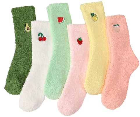 Zuimei 6 Pairs Fluffy Socks Womens, Bed Socks for Women, Winter Warm Sock Cozy Fuzzy Sock for Women Ladies Home Office School Sleeping UK 4-7 white,green,pink