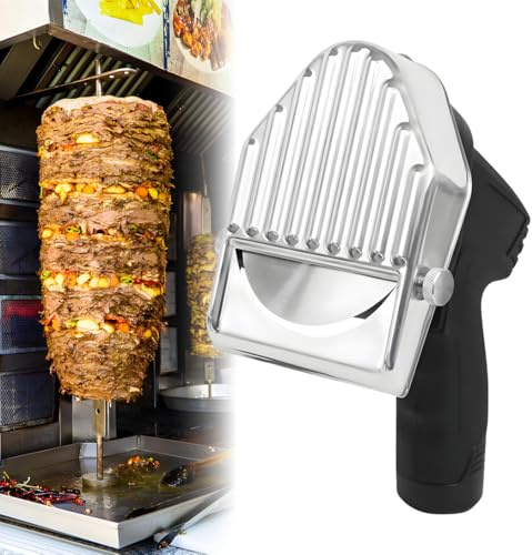 Electric Shawarma Doner Kebab Knife,Kebab Meat Slicer,60kg/h Slicing Capacity with 2 Blades Adjustable Thickness 0-8mm,for Cutting Turkish Kebab Lamb Turkey Wireless