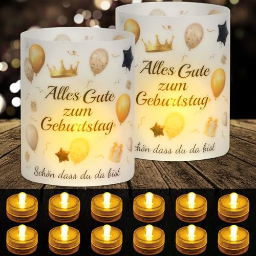 12 Windlicht mit 12 Kerzen led Tischdeko Geburtstag,Happy Birthday Deko,Tisch Birthday Decorations,Geburtstagsdeko Mann Frauen Männer Mädchen Junge