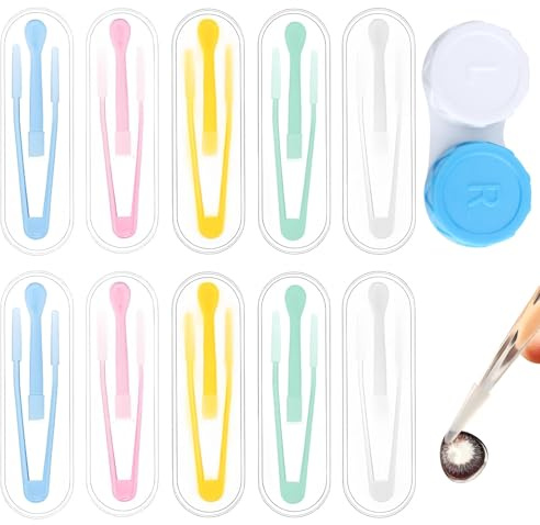Kontaktlinsen Einsetzhilfe, 10 Stück Kontaktlinsens Sauger, Kontaktlinsen Entferner mit Aufbewahrung Etui, Pinzette und Saugnapf Kontaktlinsen Inserter mit Kontaktlinsenbehälter für Reisen Haushalt