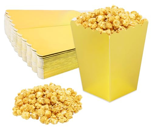 24 Pezzi Scatole per Popcorn Candy, Dorato Scatole di Popcorn | Contenitori Pop Corn Carta, Sacchetti Pop Corn, Mini Porta Pop Corn Festa, Sacchetti per Popcorn in Carta Contenitore