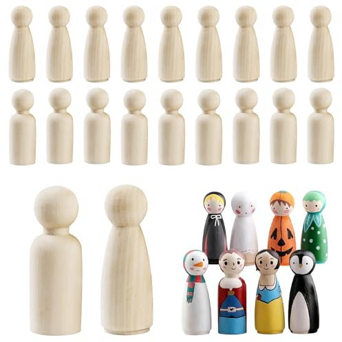 Wooden Peg Dolls 90mm, 20 Pcs Large Wooden Dolls Plain Blank Peg Dolls Plain Doll Bodies for DIY Craft and Decoration Parties