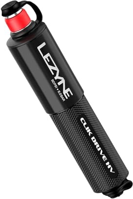 LEZYNE CLIK Drive HV Fahrradreifenpumpe mit hohem Volumen, 90 PSI, kompakt, leicht, CNC-gefrästes Aluminium, für MTB/Gravel-Bikes, Flexschlauch, Rahmenhalterung im Lieferumfang enthalten (1