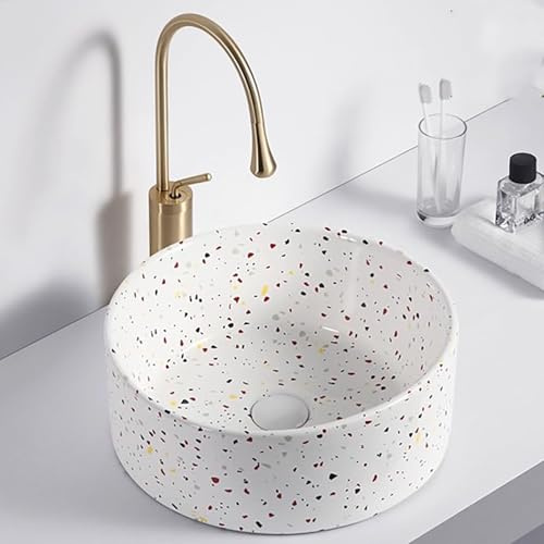 ZKBDBWTR Rundes Waschbecken aus Keramik für Badezimmer, Modernes Kunstwaschbecken, Aufsatzwaschbecken über dem Arbeitsbecken, mit Wasserhahn und Abflusskombination(Round)