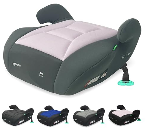My Babiie MBCSB10 Booster Car Seat - Lightweight at 1kg, Approx. 6-12 Years (125-150cm, 22-36kg), R129, i-Size Backless Child Car Seat, Group 3, Compact, Portable, Ideal for Travel - Pink & Grey