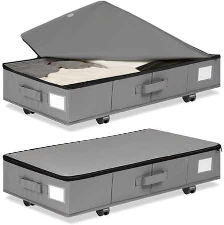 2XUnterbettkommode mit Rollen 360°Drehung,Faltbare Unterbett Aufbewahrung mit Deckel,Ultra dicken Bettdecken Aufbewahrung,600D-Oxford Groß Unterbett Aufbewahrungs Kleidung (Grau, 78 x 40 x 18.5 cm)