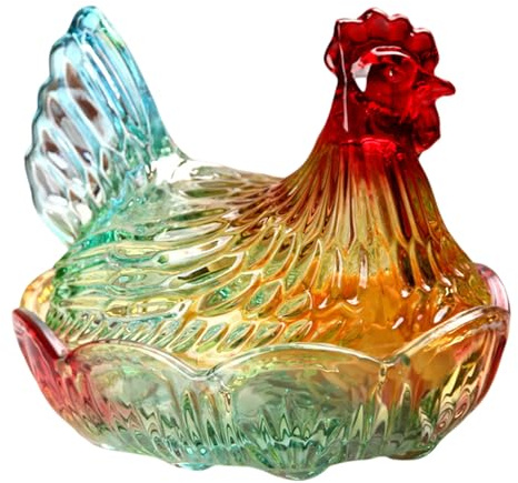 Syglawnd Höna på bo glastallrik, glaskristall höna formad godisrätt, kreativ kyckling fruktskål med lock, dessert mellanmålstallrik för hem, kontor, bordsdekoration för bröllop, skålar