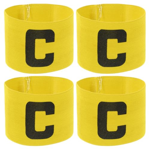 Abaodam Brassard de Capitaine de Football Lot de 4, Bandeau Élastique Ajustable pour Leader D’équipe, Couleur Jaune, Léger et Résistant, Adapté aux Matchs et Entraînements Sportifs