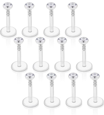 Gojewen Plastique Piercing Lèvres Labret 6mm Acryilc 1,2mm Piercing Helix Tragus Retainers 16G avec cristal