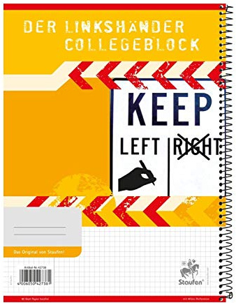 Collegeblock Linkshänder Original,70 g/qm,A4,kariert mit Innenrand,80 Blatt