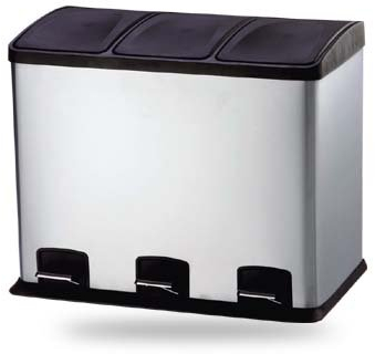 HAC24 3fach Edelstahl Mülleimer 36l Küche silber Abfalleimer Mülltrennung Trenn Abfallsammler Müllsammler Müllbehälter Mülltrenner