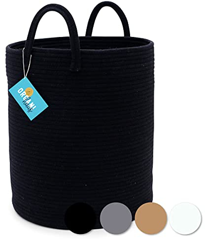 OrganiHaus cesto ropa sucia 38x45 cm, cesta plegable alta de cuerda algodón para mantas o juguetes infantiles, color negro, decoración moderna