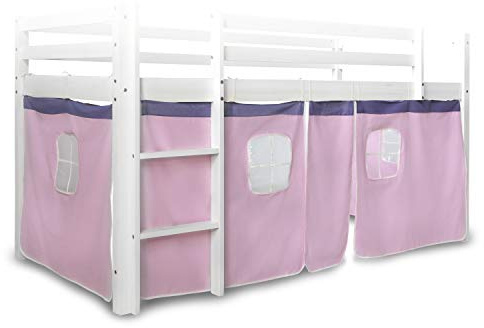 Homestyle4u Bettumrandung Rosa - Hochbett Vorhang Baumwolle - 200x75 cm | Bettvorhang fuer Kinderbetten mit Fenster, 2-teiliges Set aus 100% Baumwolle, Spielvorhang zur einfachen Bandbefestigung