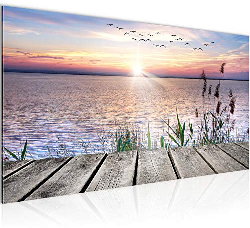 Runa Art Wandbild Brücke Am See 1 Teilig 100 x 40 cm Modern Bild auf Vlies Leinwand Panorama Wohnzimmer Schlafzimmer Bunt 034312a