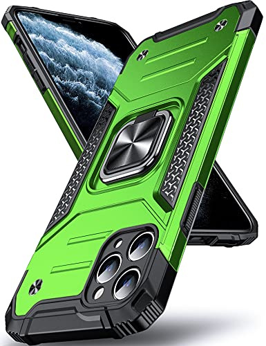 DASFOND Designed for iPhone 11 Pro Max Case, Military Grade Shockproof Protective Phone Case Cover with Enhanced Metal Ring Kickstand [Support Magnet Mount], Grass Green