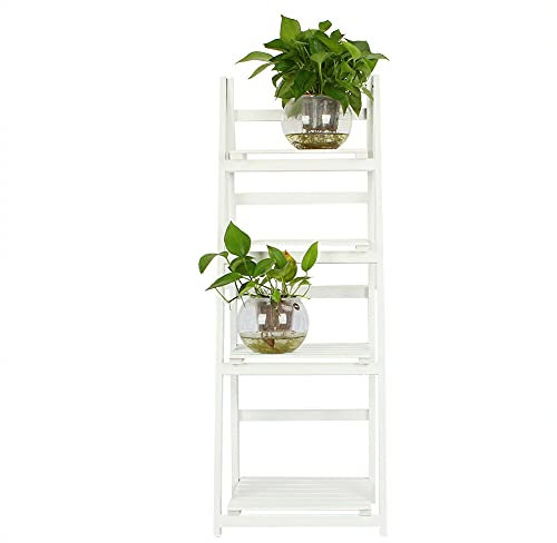 EliteKoopers 1Pcs White Folding Ladder Shelf Bookshelf Storage Rack, Plants Display Stand For Home (4-Tier)