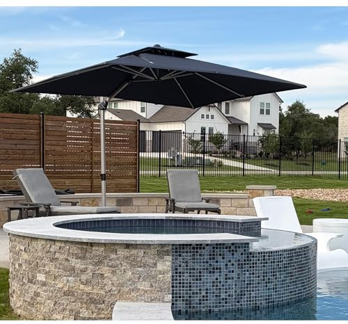 PURPLE LEAF Parasol Déporte 2,7 x 3,65 m Rectangulaire, Parasol De Jardin Extérieur Toit à Double Rotatif 360°, Armature de Parapluie en Aluminium, Avec Protection Solaire UPF50+, Pour Terrasses, Gris